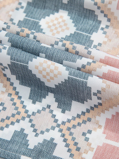 Bohemian Geometric Print Blouse with Tassel Tie