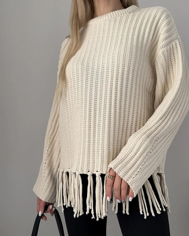 Fringe Round Neck Long Sleeve Sweater
