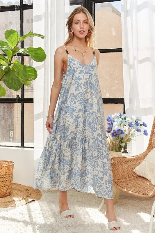 ADORA Dress with Bead Detail On Shoulder BLUE