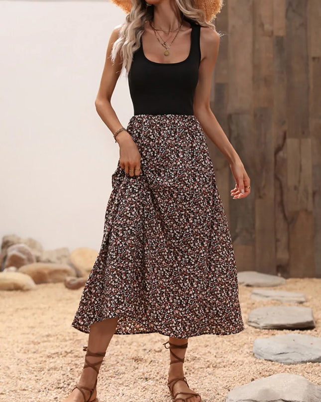 Scoop Neck Wide Strap Printed Dress 