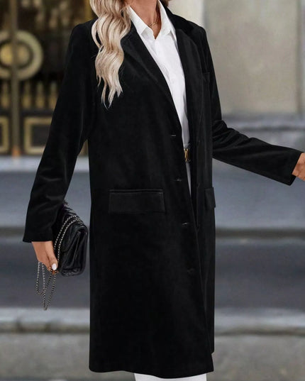 Lapel Collar Long Sleeve Longline Coat