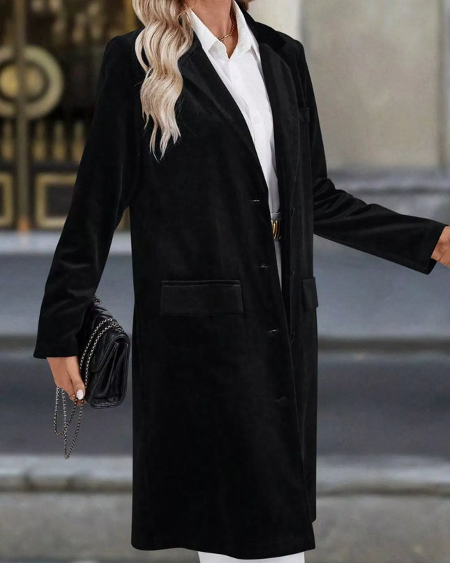 Lapel Collar Long Sleeve Longline Coat