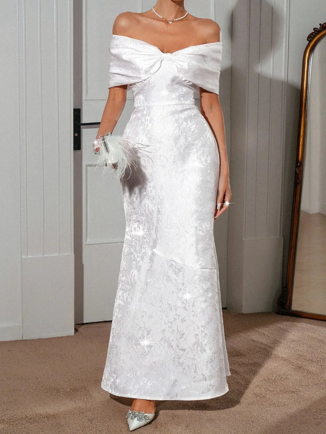 Bow Off-Shoulder Maxi Dress