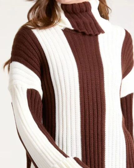 Color Block Ribbed Turtleneck Sweater
