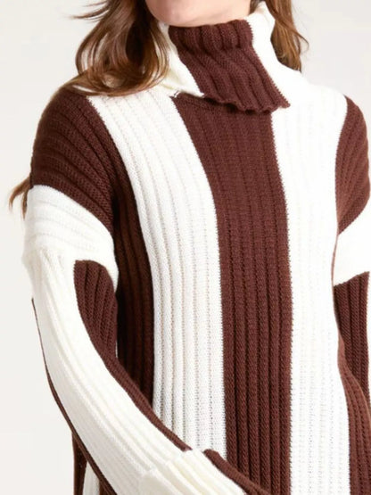 Color Block Ribbed Turtleneck Sweater