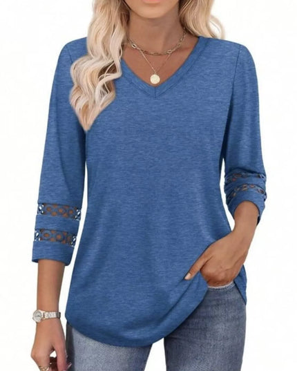 Full Size V-Neck 3/4 Sleeve T-Shirt Plus Size