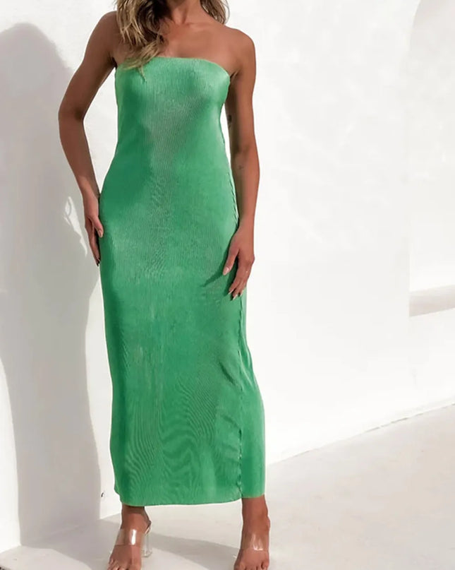 Lace-Up Back Tube Maxi Dress 