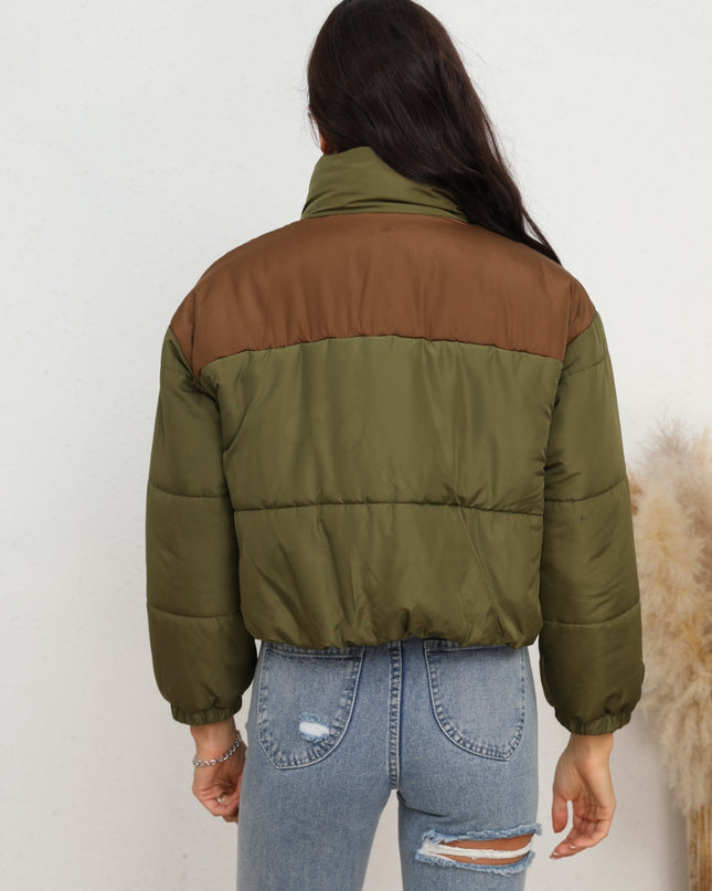 Two-Tone Zip-Up Puffer Jacket