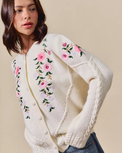 SO ME Floral Embroidered Coquette Sweater Cardigan