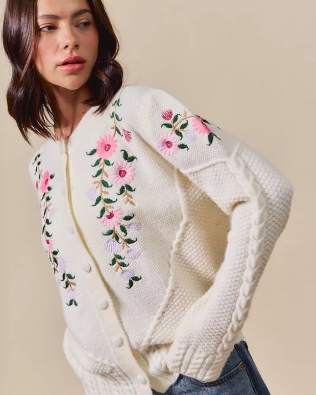 SO ME Floral Embroidered Coquette Sweater Cardigan