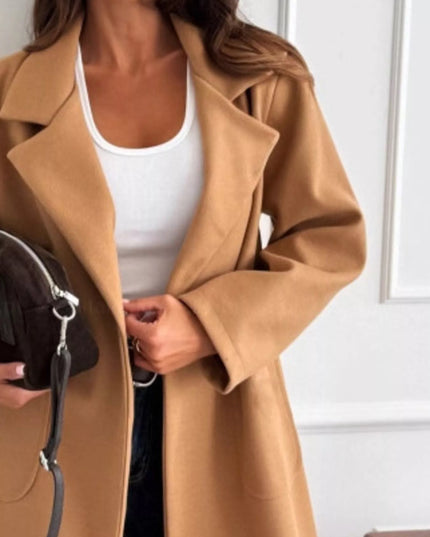 Long-Sleeve Single-Breasted Trench Coat