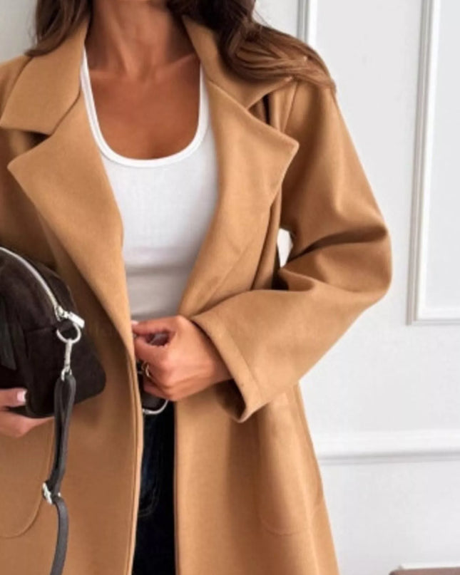 Long-Sleeve Single-Breasted Trench Coat