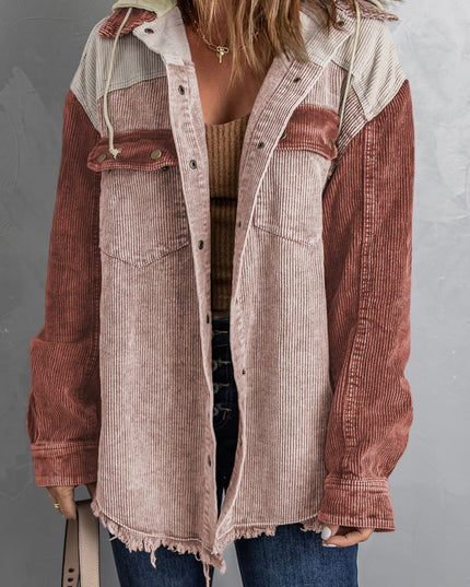 Snap Front Hooded Corduroy Shacket