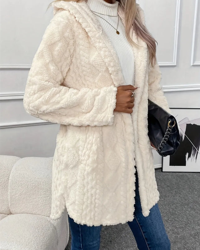 Fuzzy Button Down Hooded Coat