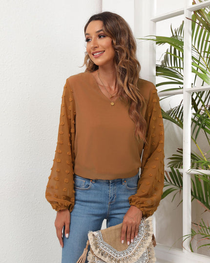 Swiss Dot Balloon Sleeve Blouse Ochre