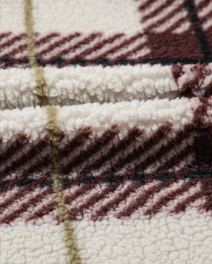 Plaid Buttoned Stand Collar Fleece Jacket