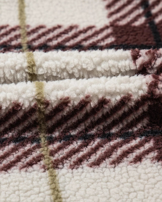 Plaid Buttoned Stand Collar Fleece Jacket