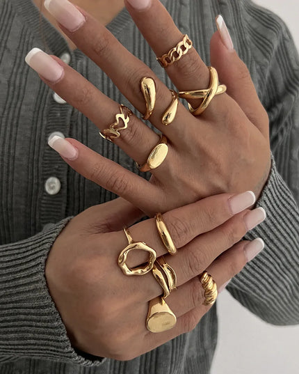 10-Piece Alloy Geometric Ring