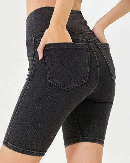 Basic Bae Asymmetrical Waist Denim Shorts with Pockets