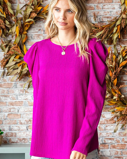 First Love Texture Puff Sleeve Round Neck Blouse