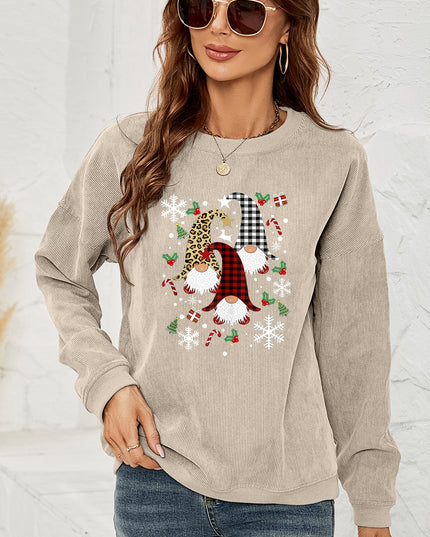 Faceless Gnome Graphic Drop Shoulder Sweatshirt Beige