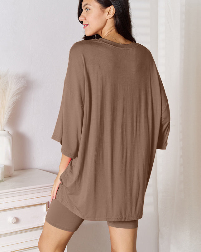 Basic Bae Full Size Soft Rayon Three-Quarter Sleeve Top and Shorts Set