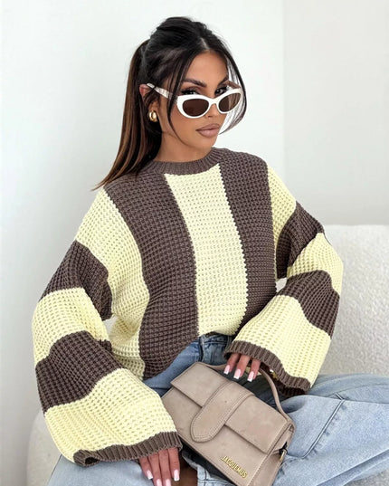 Color Block Long Sleeve Sweater Yellow
