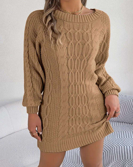 Cable-Knit Round Neck Sweater Dress
