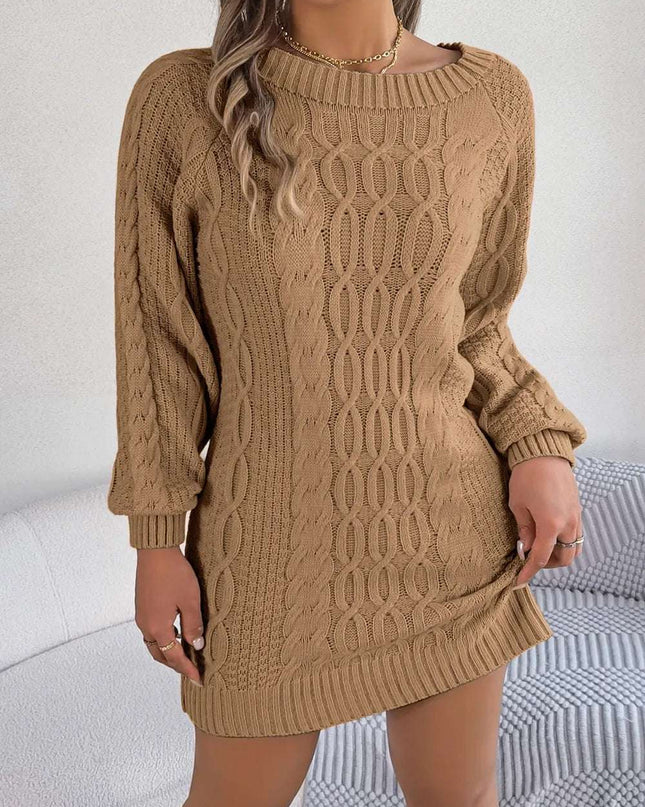Cable-Knit Round Neck Sweater Dress