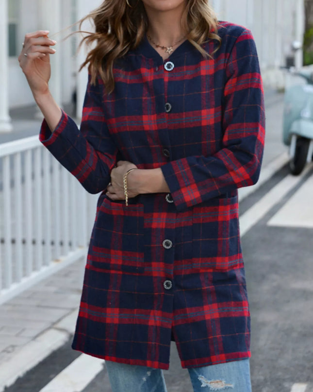 Plus Size Plaid Button-Down Longline Shirt Scarlet