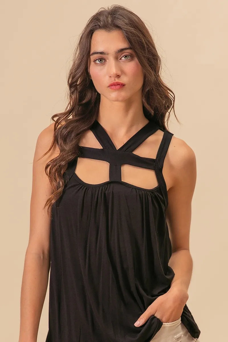 BiBi Rayon Span Jersey Cut Out with Straps Detailed 