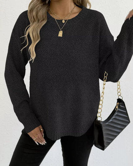 Textured Knit Relaxed Fit Round Neck Sweater
