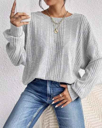 Crisscross Back Long Sleeve Knit Top Gray