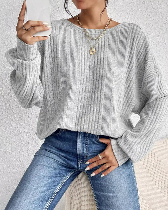 Crisscross Back Long Sleeve Knit Top Gray