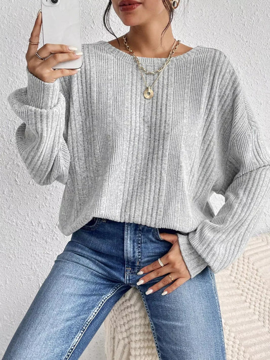 Crisscross Back Long Sleeve Knit Top Gray