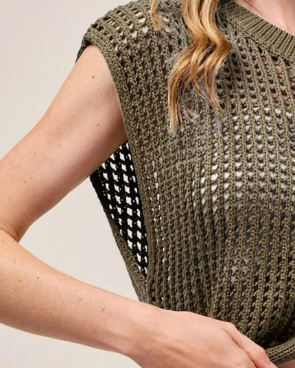 SO ME Big Metal Button Front Openwork Sweater Vest