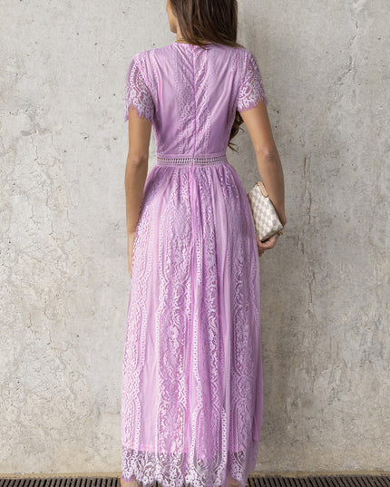 Scalloped Trim Lace Plunge Dress