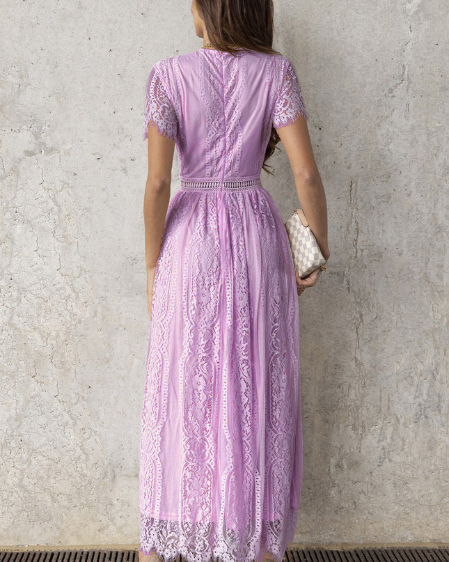 Scalloped Trim Lace Plunge Dress