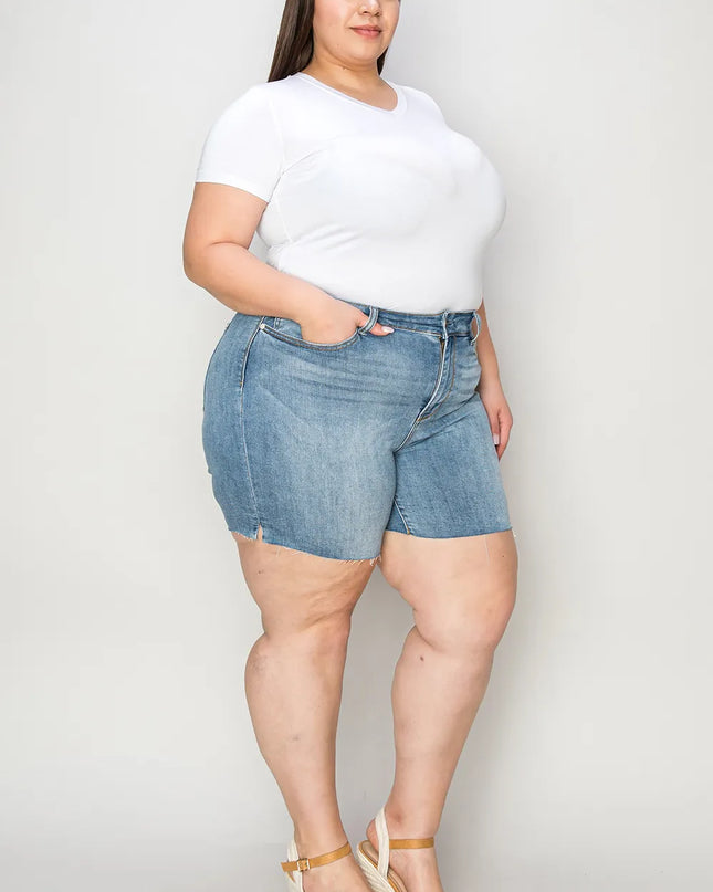 Judy Blue Full Size High Waist Raw Hem Denim Shorts