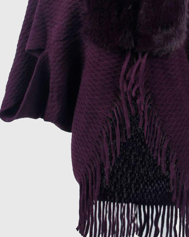 Open Front Fringe Hem Poncho