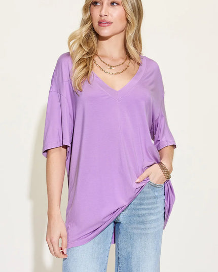 Basic Bae Full Size Bamboo V-Neck Drop Shoulder T-Shirt 
