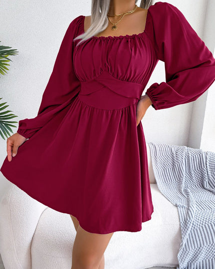 Tied Square Neck Balloon Sleeve Dress