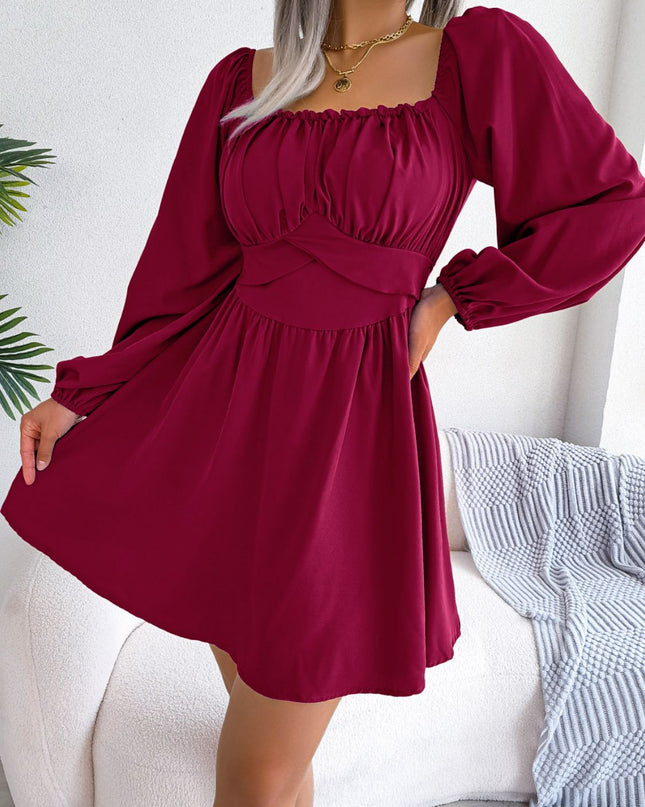 Tied Square Neck Balloon Sleeve Dress