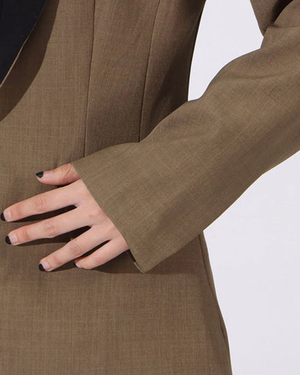 Contrast Lapel Collar Long Sleeve Blazer