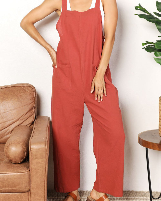 Perfee Wide Leg Overalls with Front Pockets