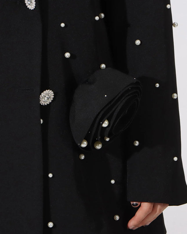 Pearl Embellished Double-Breasted Blazer