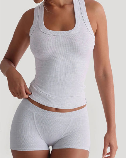 Ribbed Tank Top and Shorts Active Set