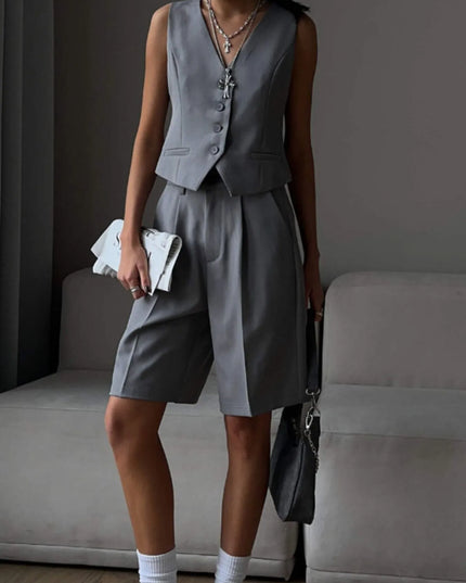 V-Neck Vest and Pants Two-Piece Blazer Set