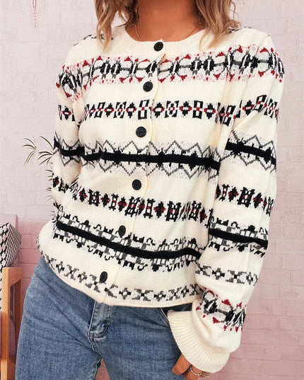 Vintage Pattern Button-Down Cardigan