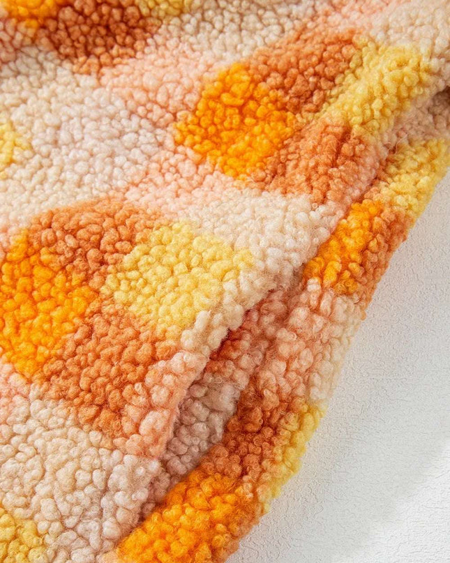 Checkered Long Sleeve Sherpa Hooded Jacket